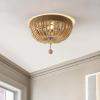 JONATHAN Y JYL1307A Justina Wood Bead 14″ 2-Light Farmhouse Bohemian Iron LED Flush Mount Rustic Coastal 2700K Cozy Warm Light Kitchen Hallway Bathroom Stairwell Entryway Foyer, Light Taupe/Chrome