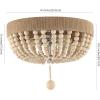 JONATHAN Y JYL1307A Justina Wood Bead 14″ 2-Light Farmhouse Bohemian Iron LED Flush Mount Rustic Coastal 2700K Cozy Warm Light Kitchen Hallway Bathroom Stairwell Entryway Foyer, Light Taupe/Chrome
