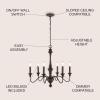 JONATHAN Y JYL1320A Oakley 25″ 6-Light Midcentury Farmhouse Iron LED Chandelier Rustic Traditional Dining Room Living Room Kitchen Island Foyer, Wood Finished/Oil Rubbed Bronze