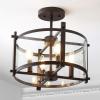 JONATHAN Y JYL6700A Hampdon 15″ Iron/Glass Modern Drum LED Flush Mount,Cottage,Farmhouse, Industrial, Rustic, Dimmable, 2700K Warm Light Dining Room, Kitchen, Living Room, Oil Rubbed Bronze/Clear