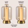 JONATHAN Y JYL7160A-SET2 Milou 10.75″ Vintage Glam Lantern Rechargeable/Cordless Dimmable Integrated LED Table Lamp with Touch Sensor Bedroom, Living Room, Office, Dining Room, Gold/Amber (Set of 2)(Brass Gold/Amber)