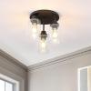 JONATHAN Y JYL7556A Jonah 12″ 3-Light Bohemian Farmhouse Iron/Seeded Glass LED Semi Flush Mount Modern Contemporary 2700K Cozy Warm Light Kitchen Hallway Bathroom Bedroom Foyer, Black/Clear
