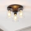 JONATHAN Y JYL7564A Nola 13″ 3-Light Bohemian Farmhouse Iron/Seeded Glass LED Semi Flush Mount Modern Contemporary 2700K Cozy Warm Light Kitchen Hallway Bathroom Bedroom Foyer, Wood Finish/Clear