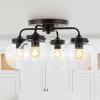 JONATHAN Y JYL7569A Piper 18″ 4-Light Farmhouse Rustic Iron/Glass LED Semi Flush Mount Coastal Contemporary 2700K Cozy Warm Light Kitchen Hallway Bathroom Bedroom Foyer, Oil Rubbed Bronze/Clear(Oil-Rubbed Bronze)