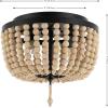 JONATHAN Y JYL9019B Allison 15″ Wood Beaded/Metal LED Flush Mount, Contemporary, Transitional, for Bedroom, Livingroom, Office Oil Rubbed Bronze(Black/Cream)