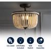 JONATHAN Y JYL9020B Allie 14″ 3-Light Bohemian Farmhouse Wood Bead/Iron LED Semi Flush Mount Transitional Rustic Kitchen Hallway Bathroom Bedroom Entryway Foyer, Antique Silver/Light Taupe(Black/Light Taupe)