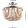 JONATHAN Y JYL9020B Allie 14″ 3-Light Bohemian Farmhouse Wood Bead/Iron LED Semi Flush Mount Transitional Rustic Kitchen Hallway Bathroom Bedroom Entryway Foyer, Antique Silver/Light Taupe(Antique Silver/Light Taupe)