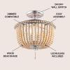 JONATHAN Y JYL9020B Allie 14″ 3-Light Bohemian Farmhouse Wood Bead/Iron LED Semi Flush Mount Transitional Rustic Kitchen Hallway Bathroom Bedroom Entryway Foyer, Antique Silver/Light Taupe(Antique Silver/Light Taupe)