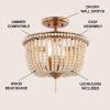 JONATHAN Y JYL9020B Allie 14″ 3-Light Bohemian Farmhouse Wood Bead/Iron LED Semi Flush Mount Transitional Rustic Kitchen Hallway Bathroom Bedroom Entryway Foyer, Antique Silver/Light Taupe(Antique Gold/Light Taupe)