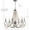 JONATHAN Y JYL9060A Rustica 6-Light 27″ Adjustable Greige Metal/Wood Bead LED Chandelier Classic,FrenchCountry,Glam,Transitional Dimmable, for Dining Room, Foyer, Bedroom, Grey/Natural