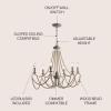 JONATHAN Y JYL9060A Rustica 6-Light 27″ Adjustable Greige Metal/Wood Bead LED Chandelier Classic,FrenchCountry,Glam,Transitional Dimmable, for Dining Room, Foyer, Bedroom, Grey/Natural