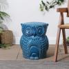 JONATHAN Y TBL1035B Millie 17.5″ Classic Vintage Ceramic Indoor/Outdoor Owl Garden Stool, Bohemian, Coastal, Cottage, Traditional, Spill-Proof, Living Room, Garden Room, Patio, Blue Cracks(Blue Cracks)