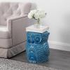 JONATHAN Y TBL1035B Millie 17.5″ Classic Vintage Ceramic Indoor/Outdoor Owl Garden Stool, Bohemian, Coastal, Cottage, Traditional, Spill-Proof, Living Room, Garden Room, Patio, Blue Cracks(Blue Cracks)