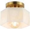 JONATHAN Y JYL1204A Tessa 8″ 1-Light Modern Contemporary Alabaster/Iron Hexagonal LED Semi Flush Mount, White Marbling/Brass Gold for Hallway, Bedroom, Bathroom and Closet