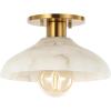 JONATHAN Y JYL1207A Amara 10″ 1-Light Mid-Century Classic Alabaster/Iron LED Semi Flush Mount, for Bedroom, Living Room, Kitchen, Office, White/Brass Gold