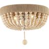 JONATHAN Y JYL1307A Justina Wood Bead 14″ 2-Light Farmhouse Bohemian Iron LED Flush Mount Rustic Coastal 2700K Cozy Warm Light Kitchen Hallway Bathroom Stairwell Entryway Foyer, Light Taupe/Chrome