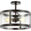 JONATHAN Y JYL6701A Herndon 2-Light 15″ Iron/Glass Modern Drum LED Flush Mount,Cottage,Farmhouse, Industrial, Rustic, 2700K Warm Light Dining Room, Kitchen, Living Room, Oil Rubbed Bronze/Clear(Oil Rubbed Bronze/Clear)