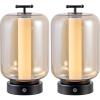 JONATHAN Y JYL7160A-SET2 Milou 10.75″ Vintage Glam Lantern Rechargeable/Cordless Dimmable Integrated LED Table Lamp with Touch Sensor Bedroom, Living Room, Office, Dining Room, Gold/Amber (Set of 2)(Black/Amber)