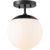 JONATHAN Y JYL7499C Marcel Bistro 7.75″ 1-Light Bohemian Farmhouse Iron/Frosted Glass LED Semi Flush Mount, Black/White for Bedroom, Living Room, Kitchen, Home Office, Kids Room(Black / White)
