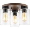 JONATHAN Y JYL7564A Nola 13″ 3-Light Bohemian Farmhouse Iron/Seeded Glass LED Semi Flush Mount Modern Contemporary 2700K Cozy Warm Light Kitchen Hallway Bathroom Bedroom Foyer, Wood Finish/Clear