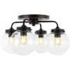 JONATHAN Y JYL7569A Piper 18″ 4-Light Farmhouse Rustic Iron/Glass LED Semi Flush Mount Coastal Contemporary 2700K Cozy Warm Light Kitchen Hallway Bathroom Bedroom Foyer, Oil Rubbed Bronze/Clear(Oil-Rubbed Bronze)