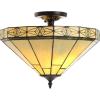 JONATHAN Y JYL8026A Jasmine 16″ Tiffany-Style Glass/Metal LED Semi-Flush Mount Traditional Dimmable, 2700K Cozy Warm Light, for Kitchen,Hallway,Bathroom,Stairwell, Cream