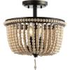 JONATHAN Y JYL9020B Allie 14″ 3-Light Bohemian Farmhouse Wood Bead/Iron LED Semi Flush Mount Transitional Rustic Kitchen Hallway Bathroom Bedroom Entryway Foyer, Antique Silver/Light Taupe(Black/Light Taupe)