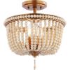 JONATHAN Y JYL9020B Allie 14″ 3-Light Bohemian Farmhouse Wood Bead/Iron LED Semi Flush Mount Transitional Rustic Kitchen Hallway Bathroom Bedroom Entryway Foyer, Antique Silver/Light Taupe(Antique Gold/Light Taupe)