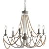 JONATHAN Y JYL9060A Rustica 6-Light 27″ Adjustable Greige Metal/Wood Bead LED Chandelier Classic,FrenchCountry,Glam,Transitional Dimmable, for Dining Room, Foyer, Bedroom, Grey/Natural