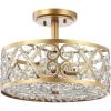 JONATHAN Y JYL9071A Leila 3-Light 13.25″ Iron/Crystal Modern Glam LED Flush Mount Classic,Designer,Glam,Traditional Dimmable, 2700K Cozy Warm Light, for Kitchen,Hallway,Bathroom,Stairwell, Gold