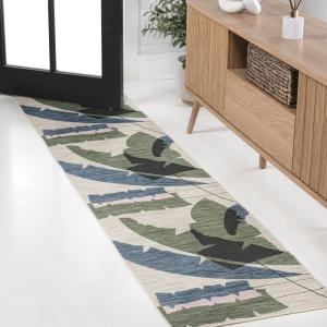 JONATHAN Y Abstract Palm Leaf Indoor Outdoor Area Rug 8X10 Green/Cream, Shelby Coastal Vintage for Backyard, Patio, Porch, Easy-Cleaning, High Traffic, Pet-Friendly, Non-Shedding (TSN403B-8)(Navy/Cream)