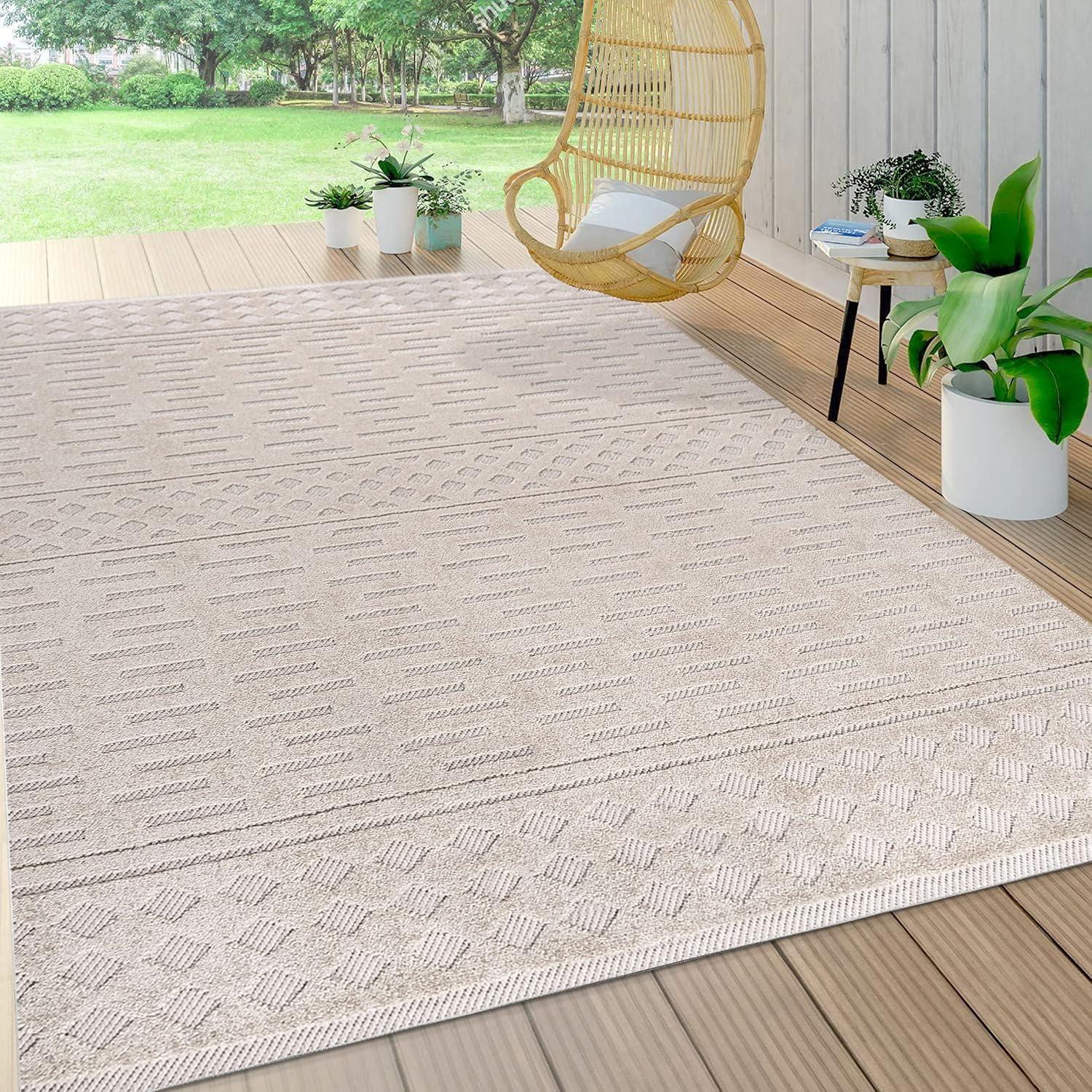imageJONATHAN Y Moroccan Geometric Indoor Outdoor Area Rug 8X10 Beige Xlendi HighLow Pile for Backyard Patio Porch EasyCleaning High Traffic PetFriendly NonShedding SBH100A8Beige