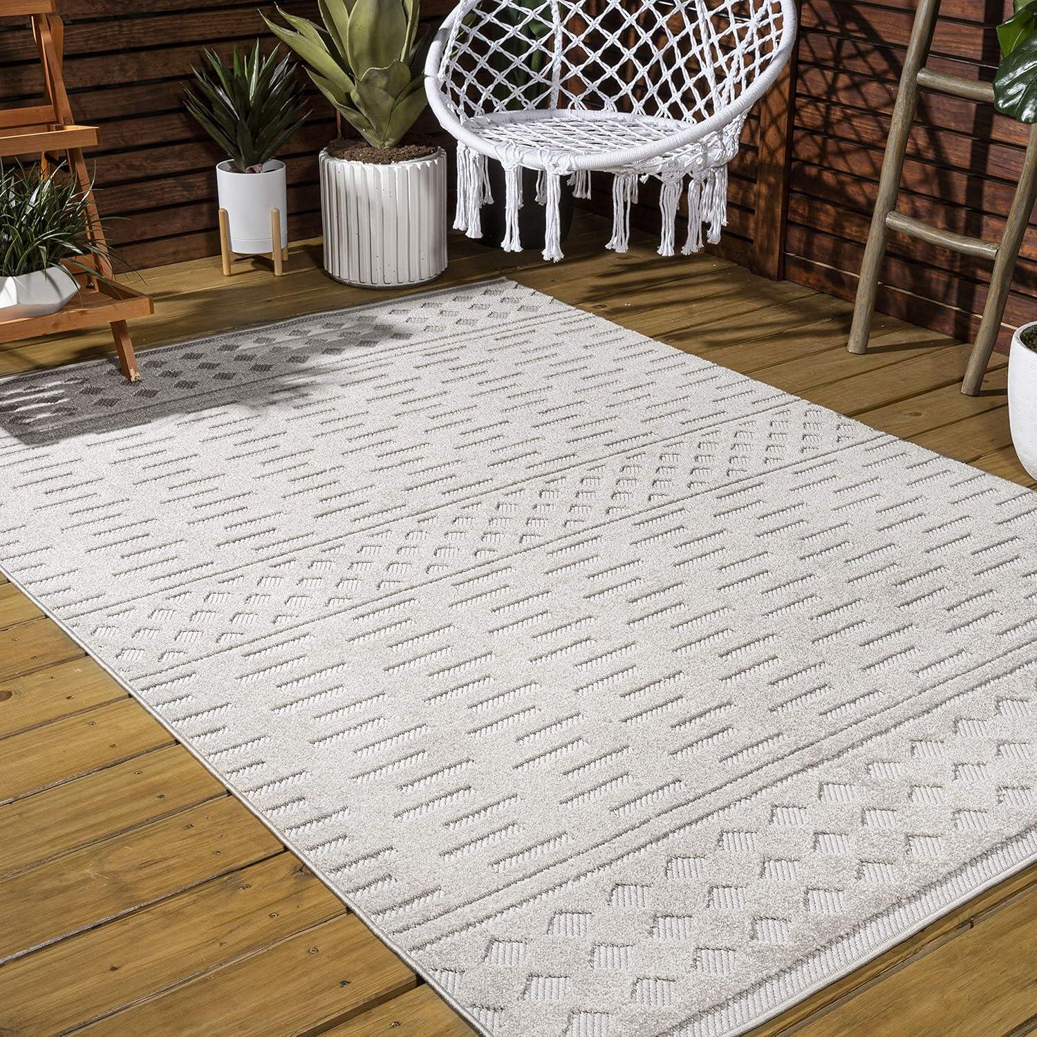 imageJONATHAN Y Moroccan Geometric Indoor Outdoor Area Rug 8X10 Beige Xlendi HighLow Pile for Backyard Patio Porch EasyCleaning High Traffic PetFriendly NonShedding SBH100A8Beige