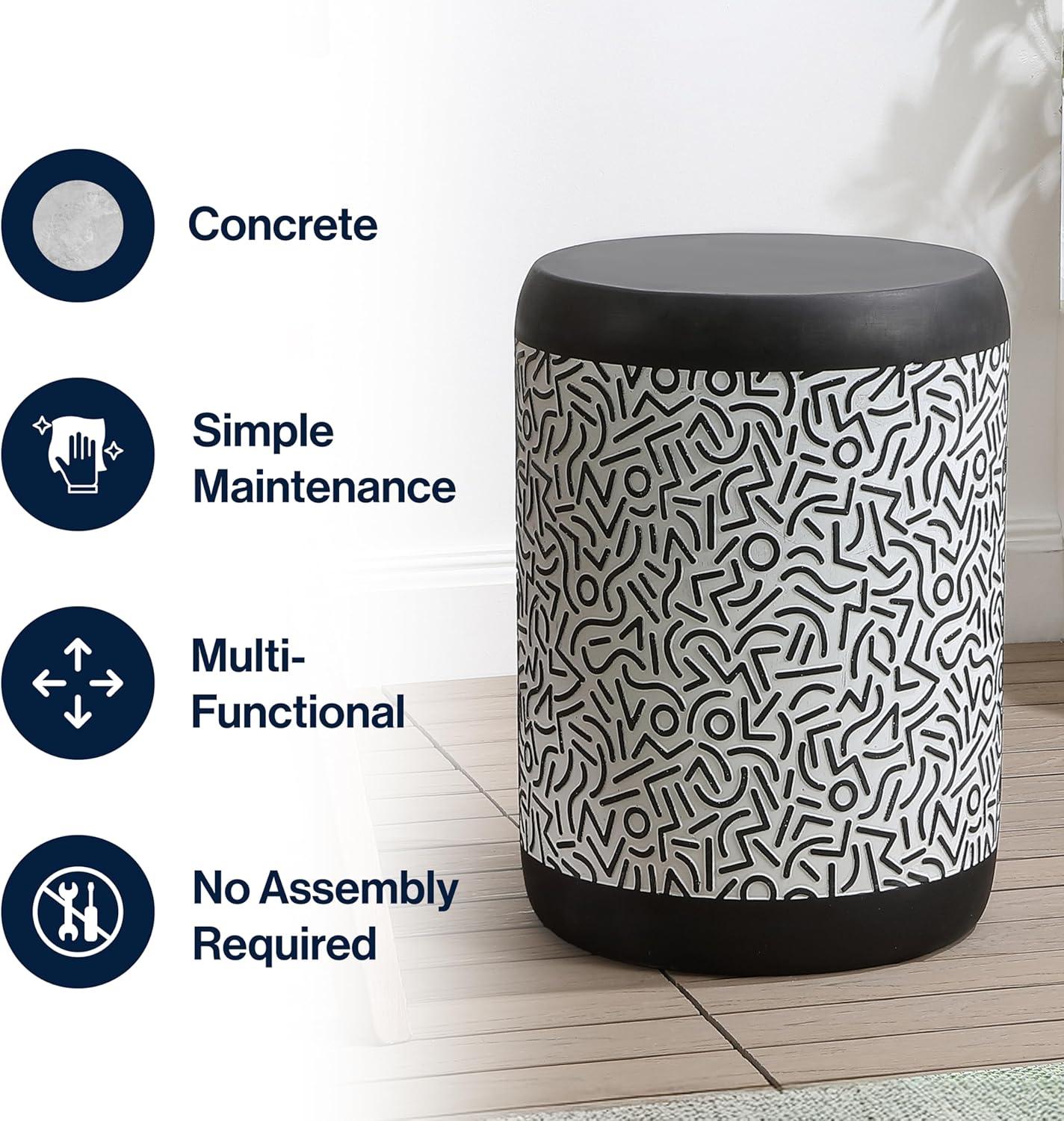 imageJONATHAN Y TBL1028A Indi 1775quot Modern Bohemian Geometric Drum Garden Stool BlackWhite