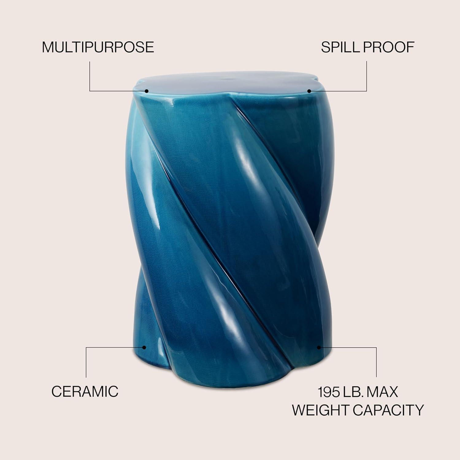 imageJONATHAN Y TBL1036C Yves 18quot Modern Minimalist Rope Twist Ceramic IndoorOutdoor Garden Stool Bohemian Coastal Cottage Traditional SpillProof Living Room Garden Room Cracked BlueCracked Blue