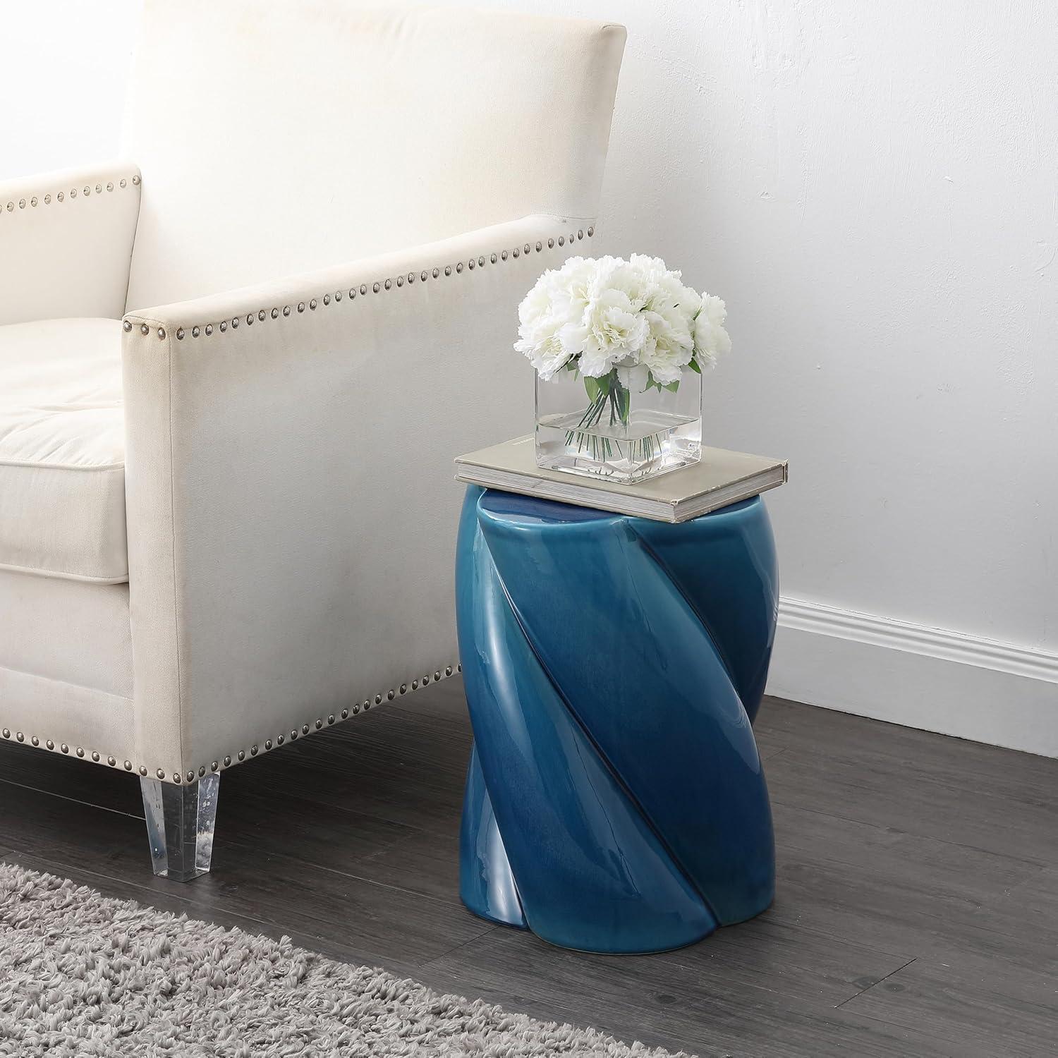 imageJONATHAN Y TBL1036C Yves 18quot Modern Minimalist Rope Twist Ceramic IndoorOutdoor Garden Stool Bohemian Coastal Cottage Traditional SpillProof Living Room Garden Room Cracked BlueCracked Blue