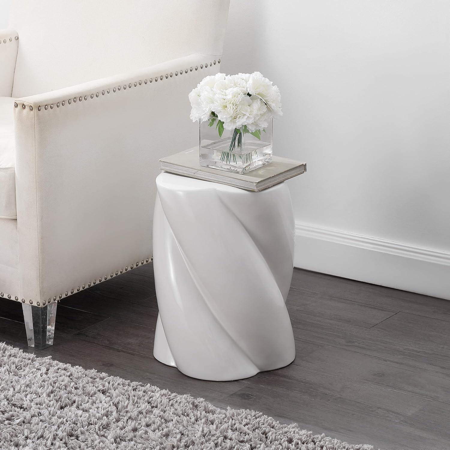 imageJONATHAN Y TBL1036C Yves 18quot Modern Minimalist Rope Twist Ceramic IndoorOutdoor Garden Stool Bohemian Coastal Cottage Traditional SpillProof Living Room Garden Room Cracked BlueOffwhite