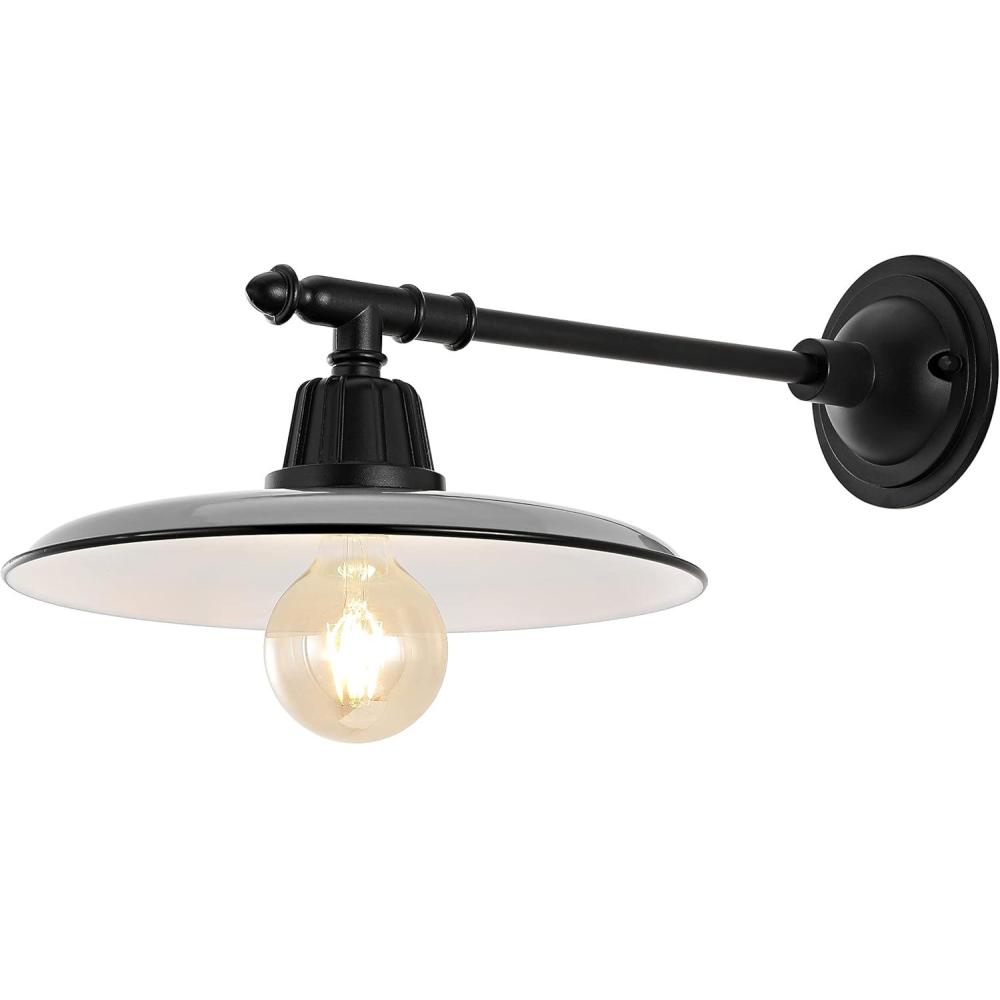 imageJONATHAN Y JYL7616B Bonner 12quot 1Light Farmhouse Industrial IndoorOutdoor Iron LED Victorian Arm Outdoor Sconce Metal Round Shade Vintage Cottage Rustic Porch Patio Yard Barn BlackGrayBlack