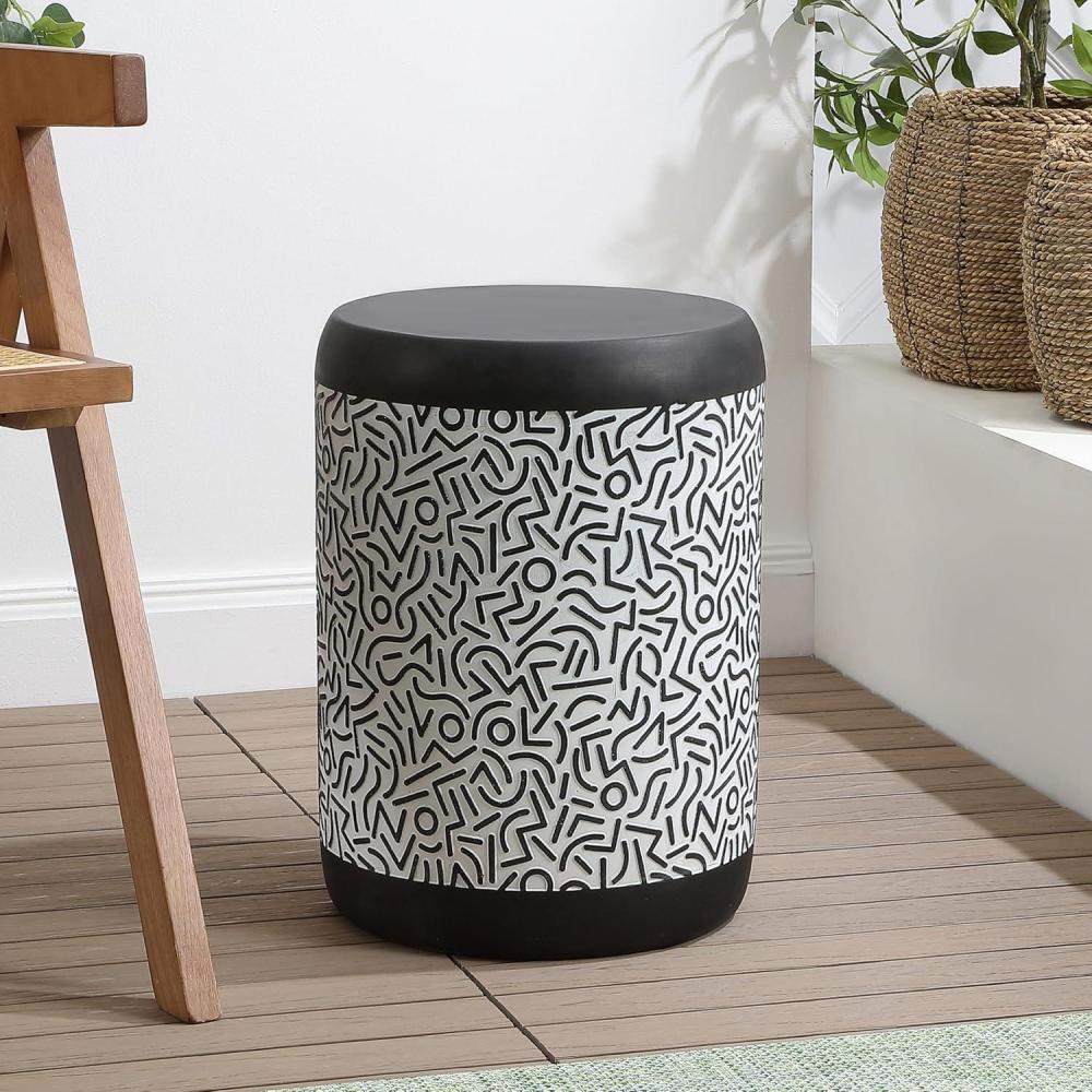imageJONATHAN Y TBL1028A Indi 1775quot Modern Bohemian Geometric Drum Garden Stool BlackWhite