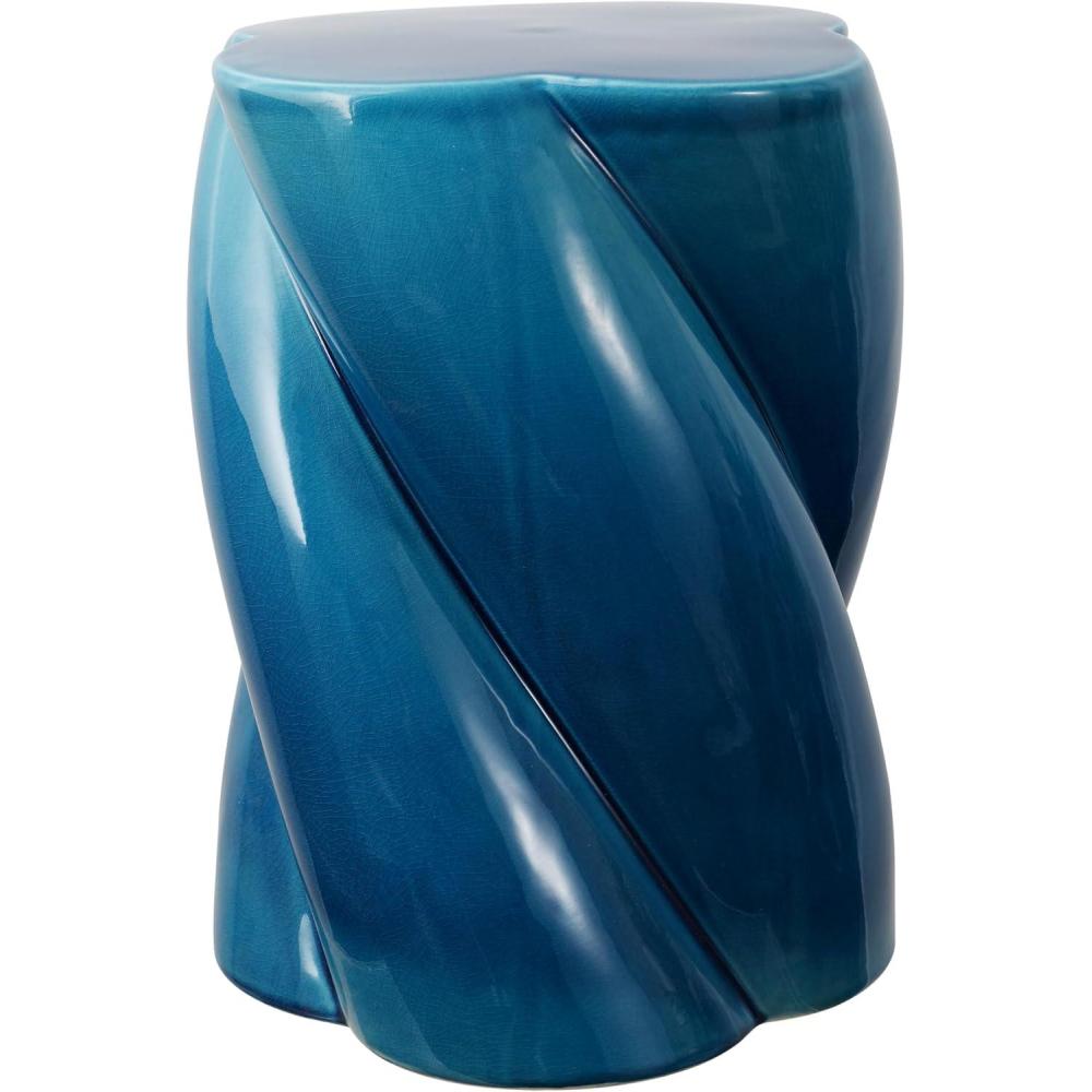 imageJONATHAN Y TBL1036C Yves 18quot Modern Minimalist Rope Twist Ceramic IndoorOutdoor Garden Stool Bohemian Coastal Cottage Traditional SpillProof Living Room Garden Room Cracked BlueCracked Blue