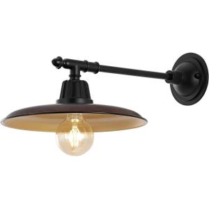 JONATHAN Y JYL7616B Bonner 12″ 1-Light Farmhouse Industrial Indoor/Outdoor Iron LED Victorian Arm Outdoor Sconce Metal Round Shade Vintage Cottage Rustic Porch Patio Yard Barn, Black(Wood Finish/Black)