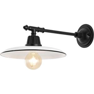 JONATHAN Y JYL7616B Bonner 12″ 1-Light Farmhouse Industrial Indoor/Outdoor Iron LED Victorian Arm Outdoor Sconce Metal Round Shade Vintage Cottage Rustic Porch Patio Yard Barn, Black(White/Black)