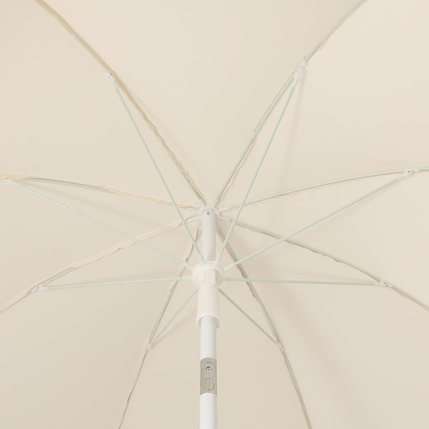 imageJONATHAN Y UMB1004H Horizon 65 ft Classic MidCentury Scalloped Fringe Market Beach Umbrella with PushButton Tilt Wind Vent and UV Protection and Matching Carry Bag in Coral PinkWhite Brown PoleCream