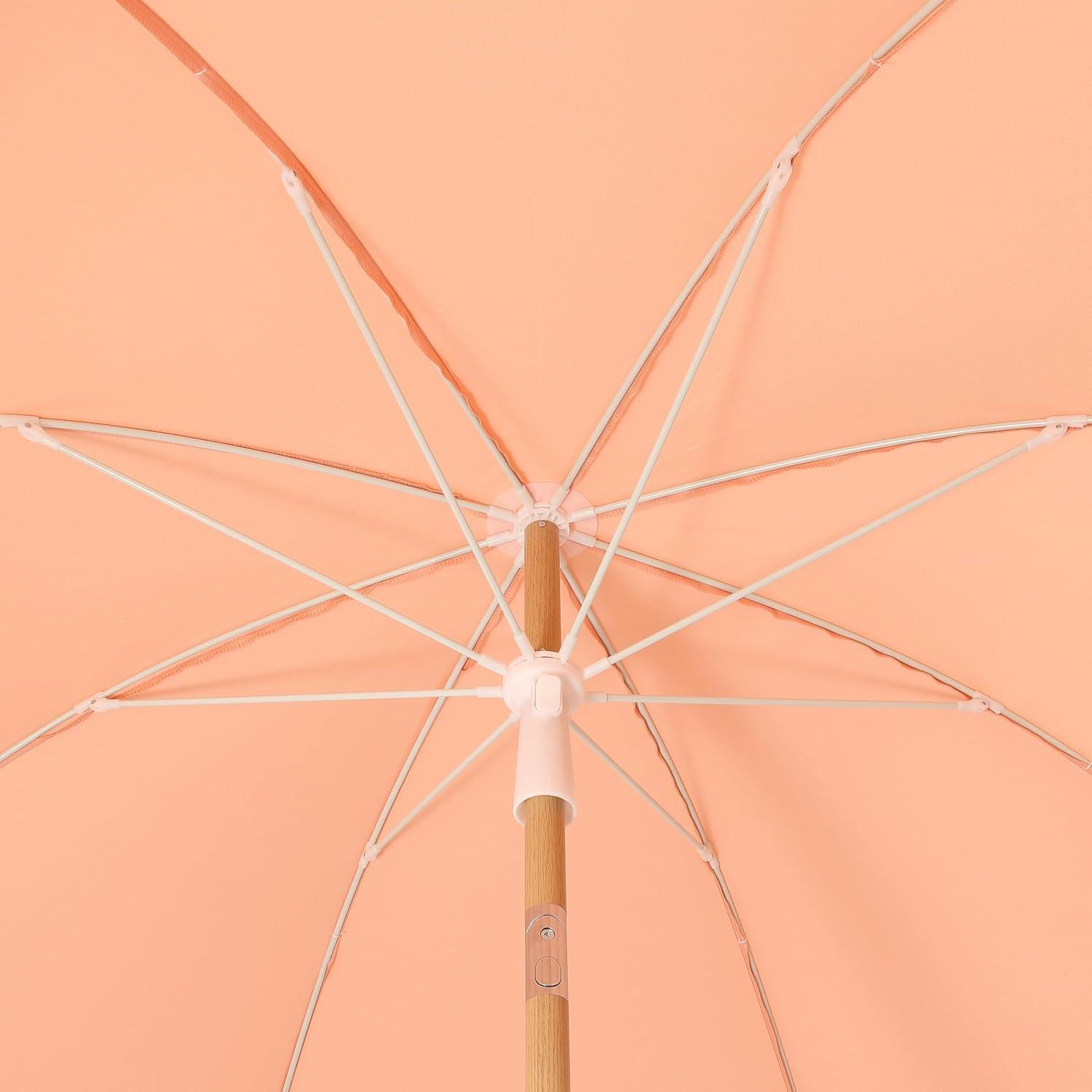 imageJONATHAN Y UMB1004H Horizon 65 ft Classic MidCentury Scalloped Fringe Market Beach Umbrella with PushButton Tilt Wind Vent and UV Protection and Matching Carry Bag in Coral PinkWhite Brown PoleCoral Pink