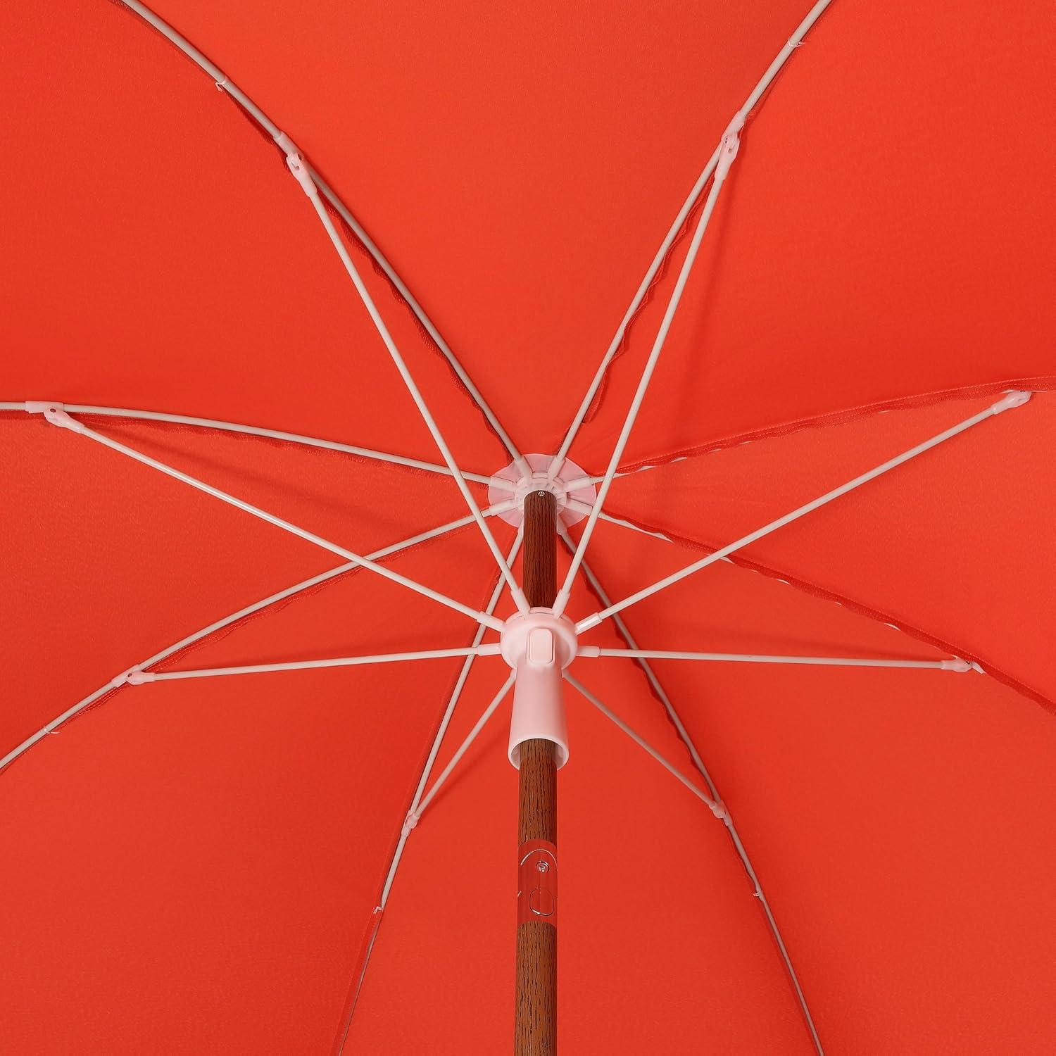 imageJONATHAN Y UMB1004H Horizon 65 ft Classic MidCentury Scalloped Fringe Market Beach Umbrella with PushButton Tilt Wind Vent and UV Protection and Matching Carry Bag in Coral PinkWhite Brown PoleCoral Red