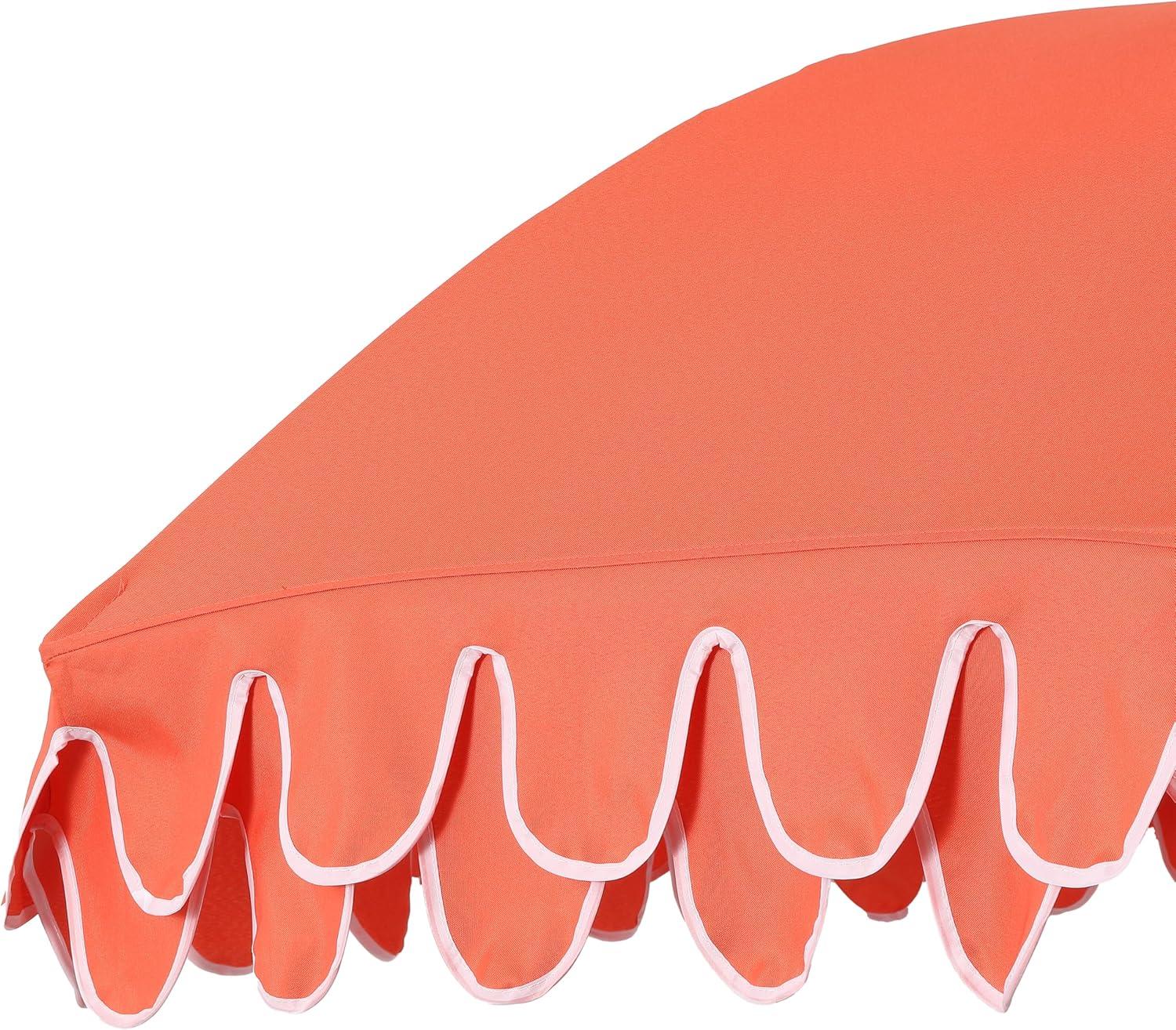 imageJONATHAN Y UMB1004H Horizon 65 ft Classic MidCentury Scalloped Fringe Market Beach Umbrella with PushButton Tilt Wind Vent and UV Protection and Matching Carry Bag in Coral PinkWhite Brown PoleCoral Red