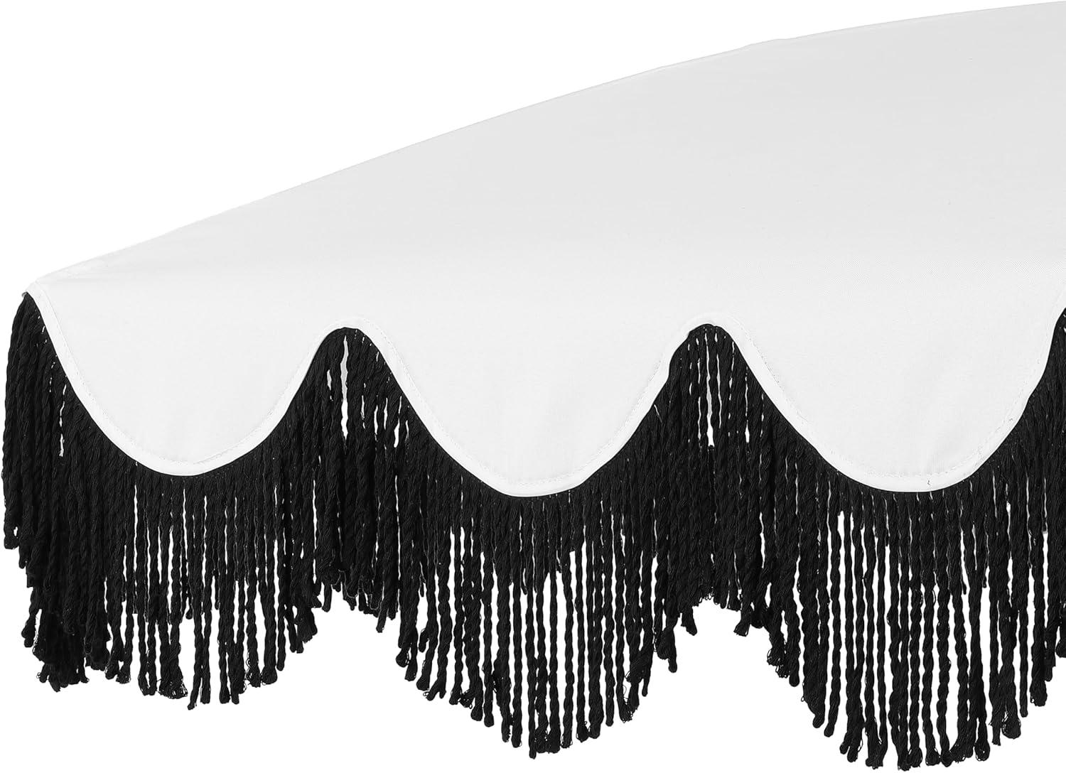 imageJONATHAN Y UMB1005E Mariner 65 ft Classic Cottage Fringe Tassel Market Beach Umbrella with Push Button Tilt Wind Vent and UV Protection and Matching Carry Bag in Cream White PoleWhiteBlack