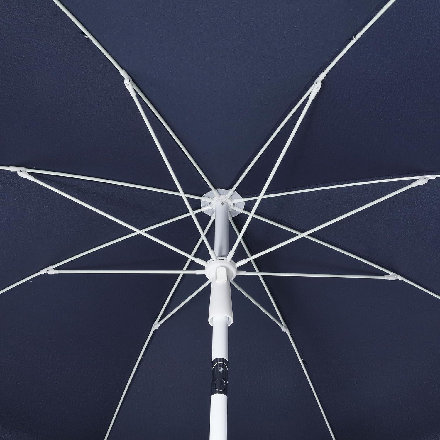 imageJONATHAN Y UMB1005E Mariner 65 ft Classic Cottage Fringe Tassel Market Beach Umbrella with Push Button Tilt Wind Vent and UV Protection and Matching Carry Bag in Cream White PoleNavy