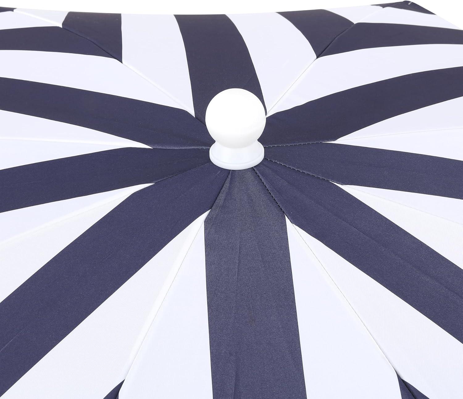 imageJONATHAN Y UMB1005E Mariner 65 ft Classic Cottage Fringe Tassel Market Beach Umbrella with Push Button Tilt Wind Vent and UV Protection and Matching Carry Bag in Cream White PoleNavyWhite