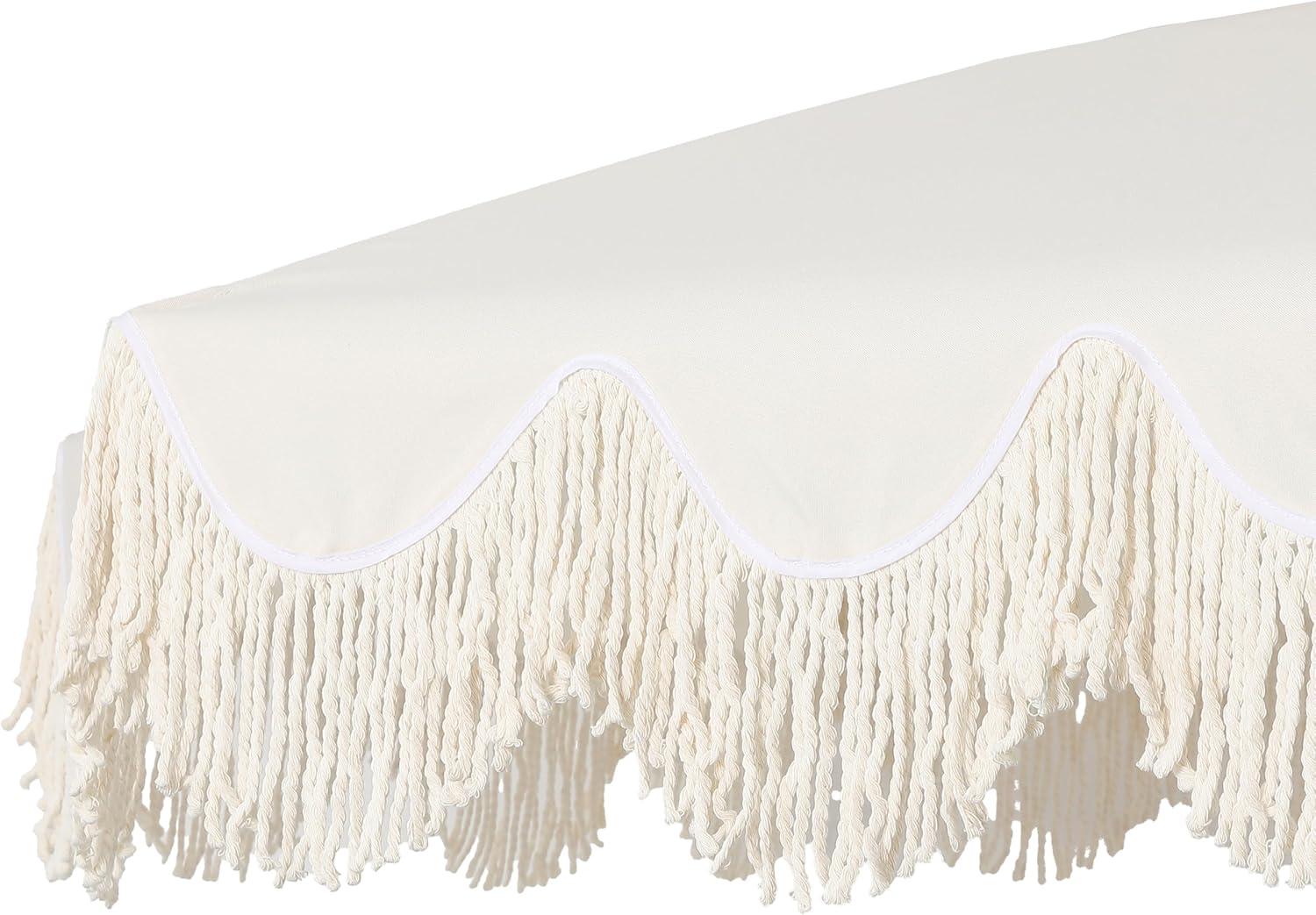 imageJONATHAN Y UMB1005E Mariner 65 ft Classic Cottage Fringe Tassel Market Beach Umbrella with Push Button Tilt Wind Vent and UV Protection and Matching Carry Bag in Cream White PoleCream